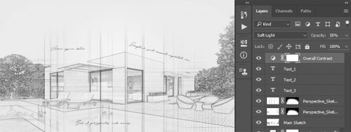 آموزش ایجاد افکت اسکچ معماری در فتوشاپ